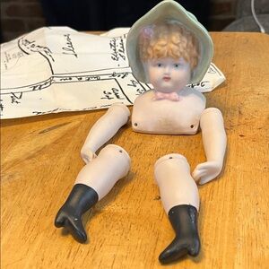 Vintage Porcelain Doll Parts with Hat